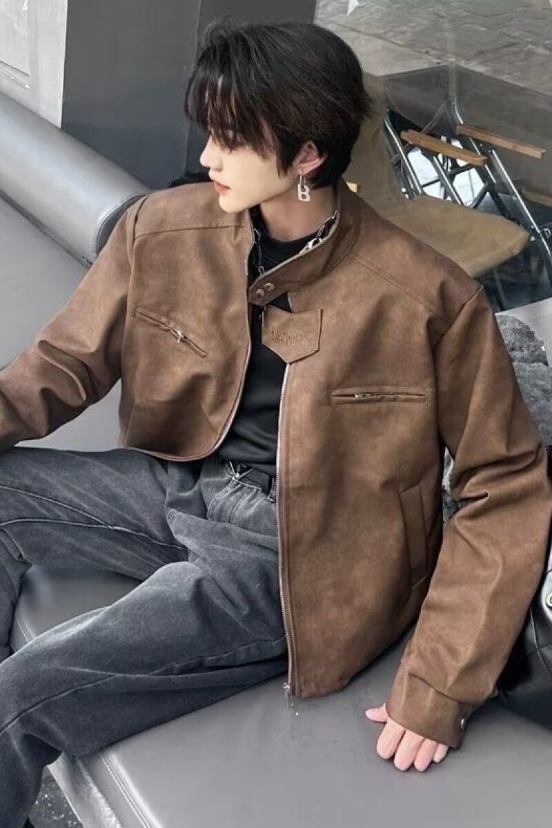 1506/QWT930/P66美式短款垫肩机车服立领皮衣外套男装,男装皮衣,星座1506