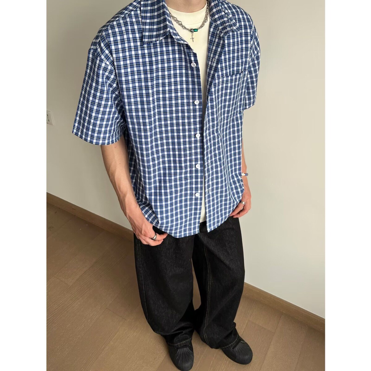 1506/QC1290/P40复古衬衫男夏装港风学生宽松小众设计感男装上衣,男装衬衫,星座1506