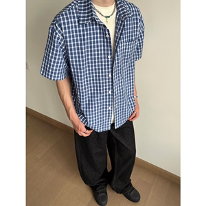 1506/QC1290/P40复古衬衫男夏装港风学生宽松小众设计感男装上衣图片