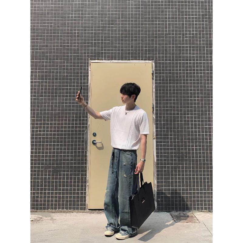 1506/Q210/P53新贵老钱风冰爽编织圆领针织短袖T恤男女夏季凉感图片