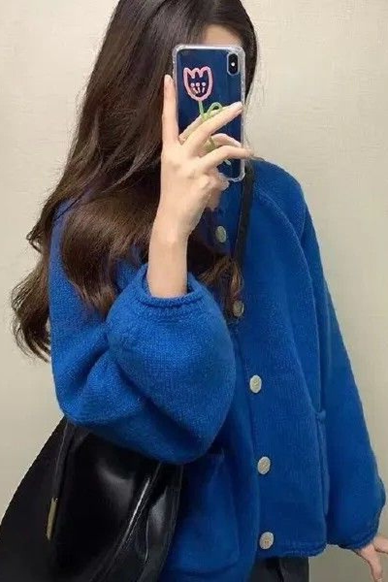 1506/QH280/P59小众灯笼袖针织开衫女秋冬克莱因蓝宽松毛衣1,男装针织衫/毛衣,星座1506