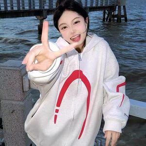 1506/QN8230/P56美式拼色连帽卫衣秋冬小个子时尚减龄开衫外套图片