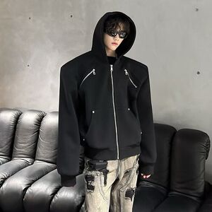 1506/QK26400/P69卫衣港风宽松简约连帽卫衣开衫男女同款潮流图片