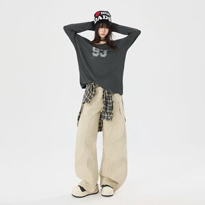 1506/QL90400/P79美式复古褶皱工装裤男女宽松直筒牛仔裤2025年潮图片