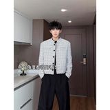 1506/QJ4050/P62白色小香风西装外套男韩系夹克短款千鸟格西服，男装西服，星座1506
