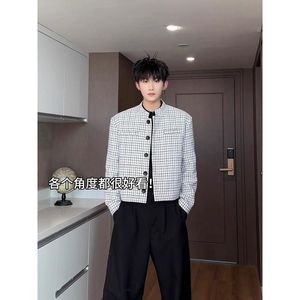 1506/QJ4050/P62白色小香风西装外套男韩系夹克短款千鸟格西服，男装西服，星座1506