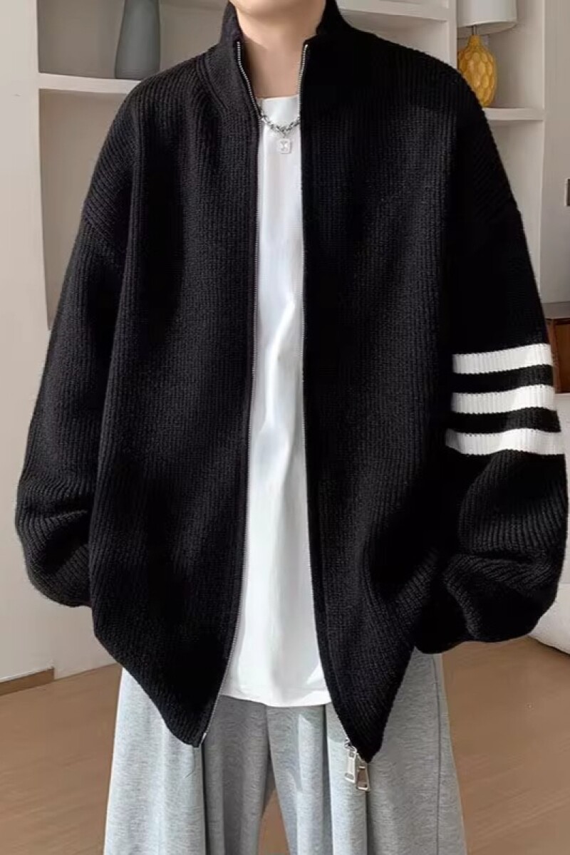 1506/QY780/P56双拉链立领开衫毛衣男秋冬外套宽松三条杠针织衫2,男装针织衫/毛衣,星座1506
