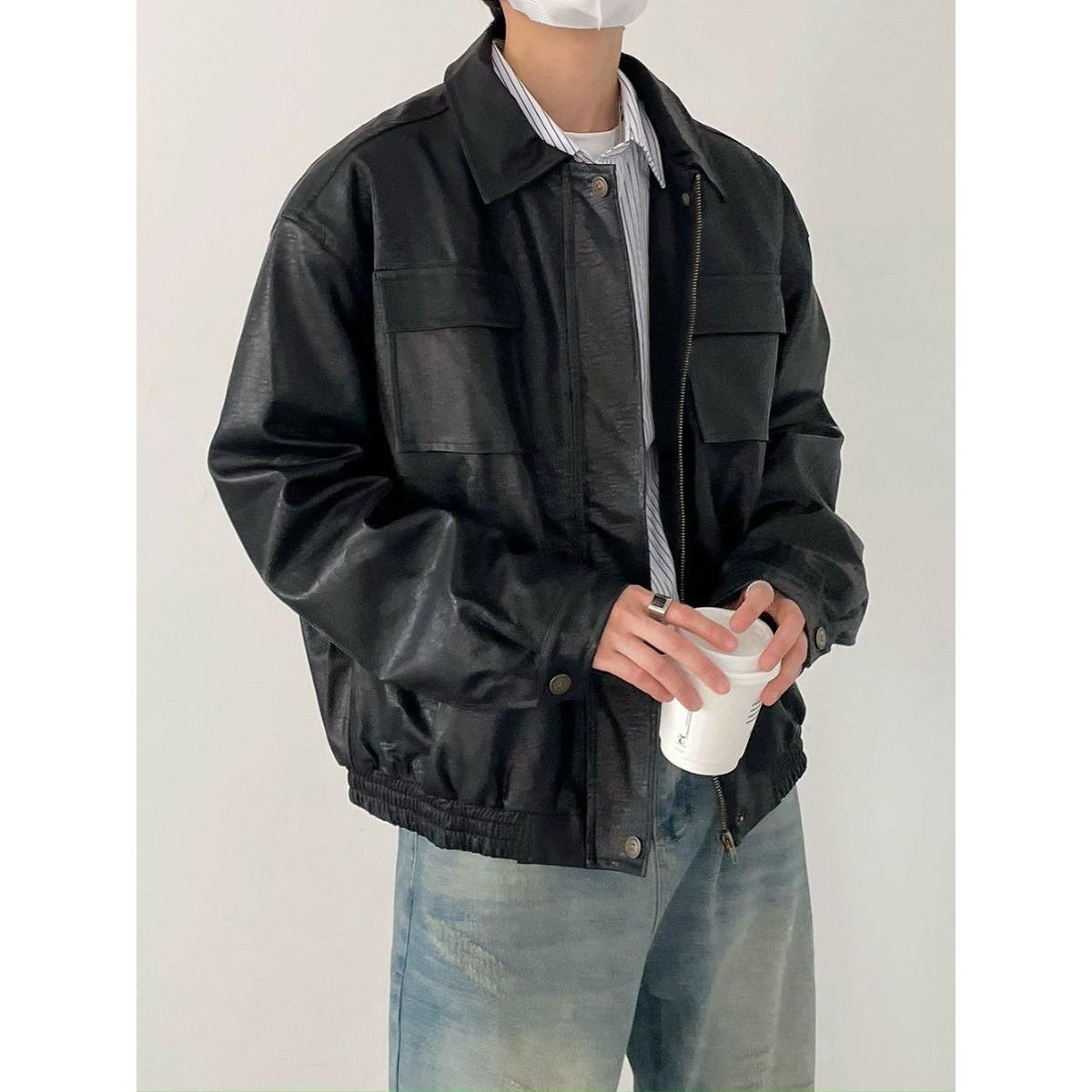 1506/QW6370/P70痞帅Pu皮衣潮牌垫肩皮夹克男机车服秋冬高街外套,男装皮衣,星座1506