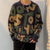 1506/QB0410/P44个性字母提花毛衣男复古休闲打底长袖针织衫1，男装T恤，星座1506