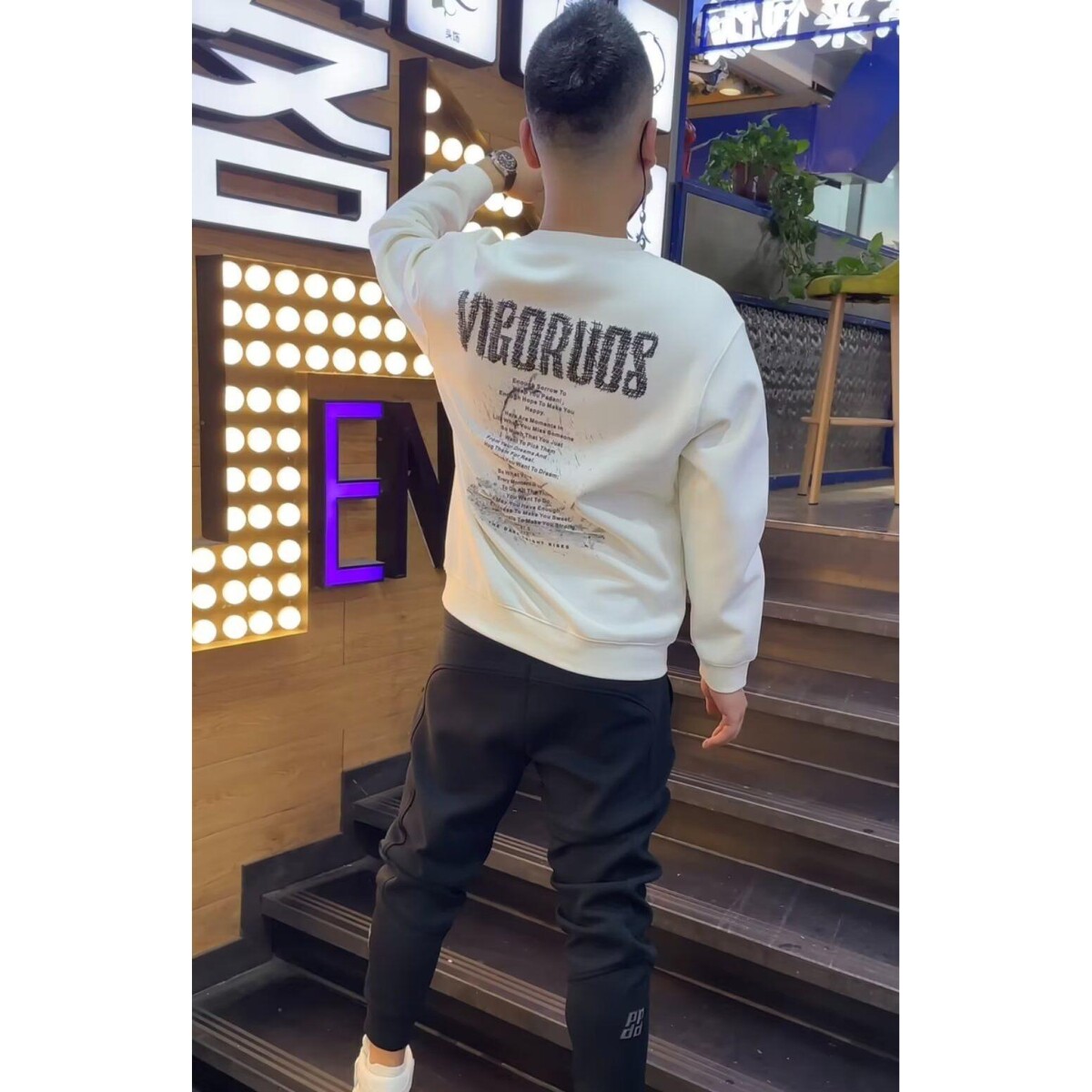 1506/QW6220/P37印花秋冬卫衣男春秋季韩版新款圆领宽松上衣图片
