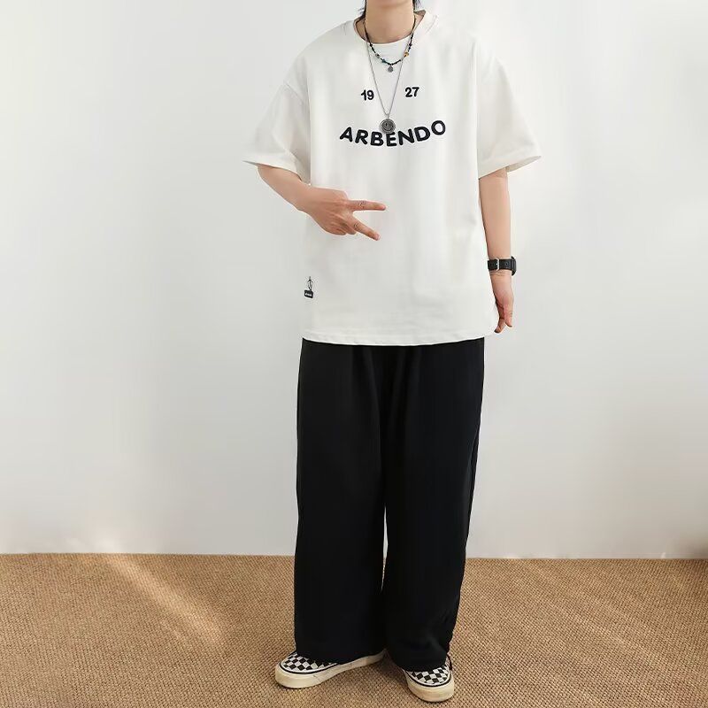 1506/Q339/P35短袖t恤男潮牌夏季宽松五分袖潮流ins简约印花上衣,男装T恤,星座1506