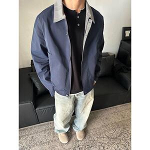 1506/Q68180/P62格纹撞色拼接夹克上衣男女秋休闲情侣工装外套图片