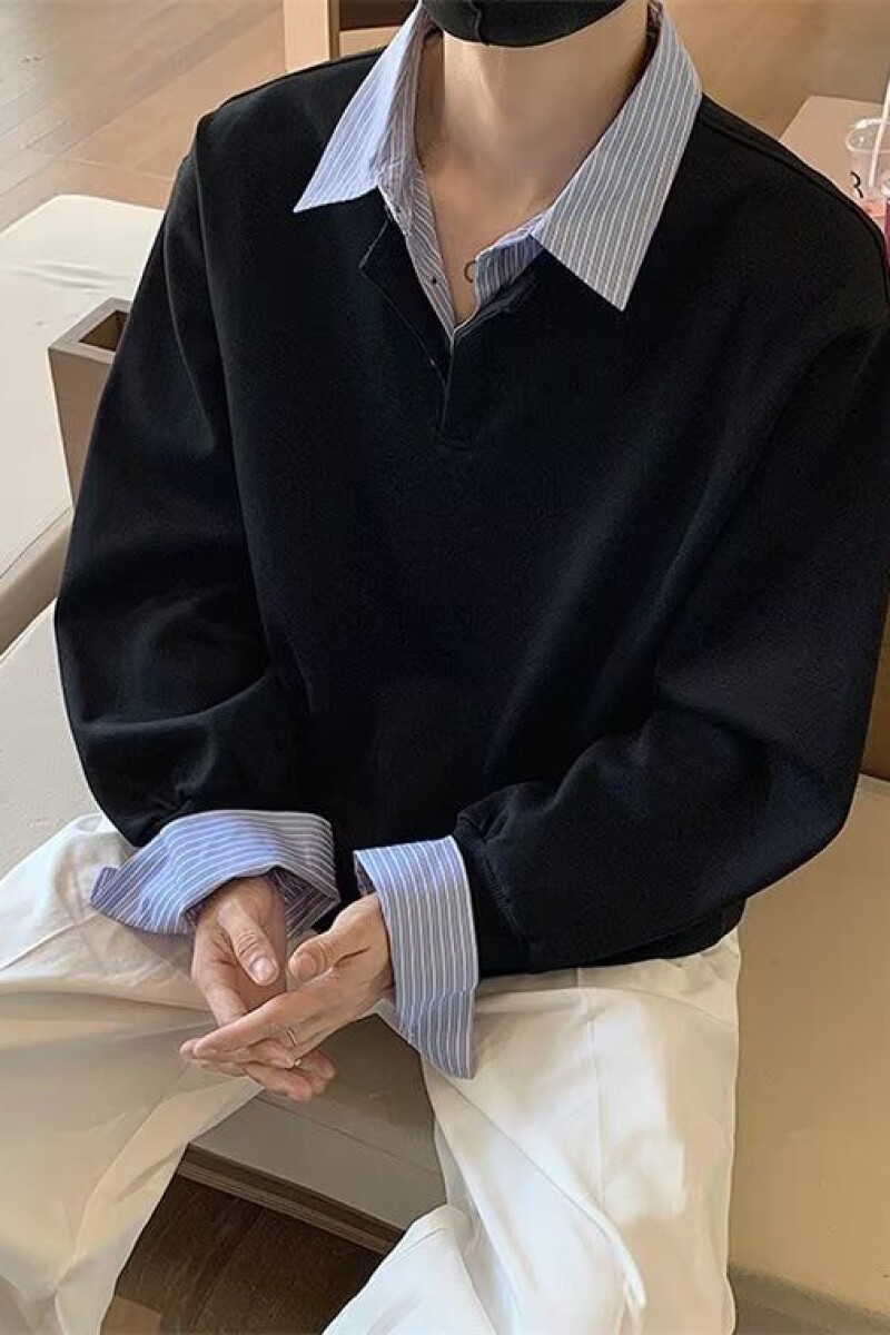 1506/QY66240/P49假两件条纹拼接卫衣男女休闲百搭长袖上衣,男装Polo衫,星座1506