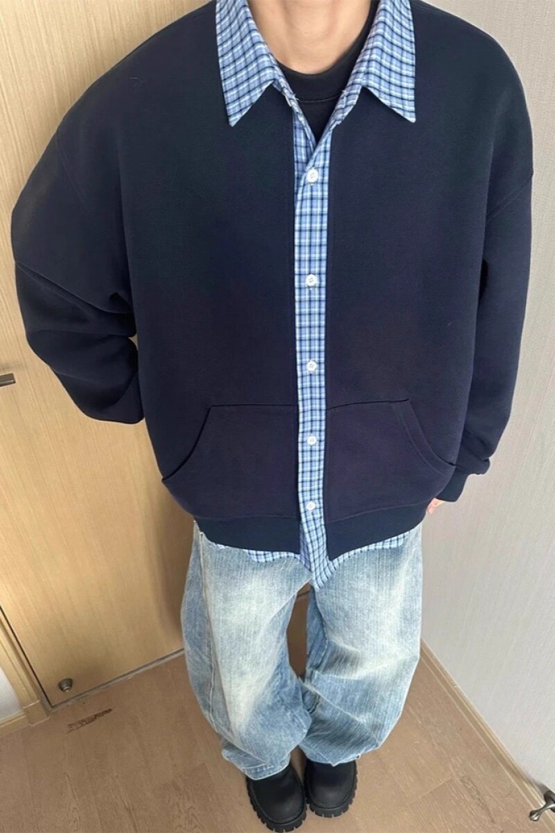 1506/Q82840/P50假两件格子翻领休闲卫衣男女同款POLO领卫衣潮1,男装Polo衫,星座1506
