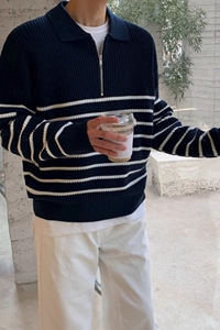 1506/M18361/P52毛衣男秋冬季半高领拉链毛衣男装外穿针织衫男士1图片
