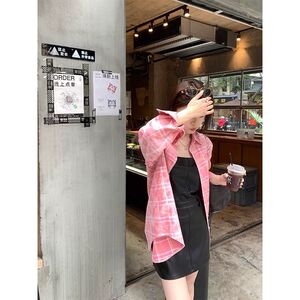 1506/QCS3680/P46扎染格子衬衫黑色粉色棕色原版棉布质量2025年图片