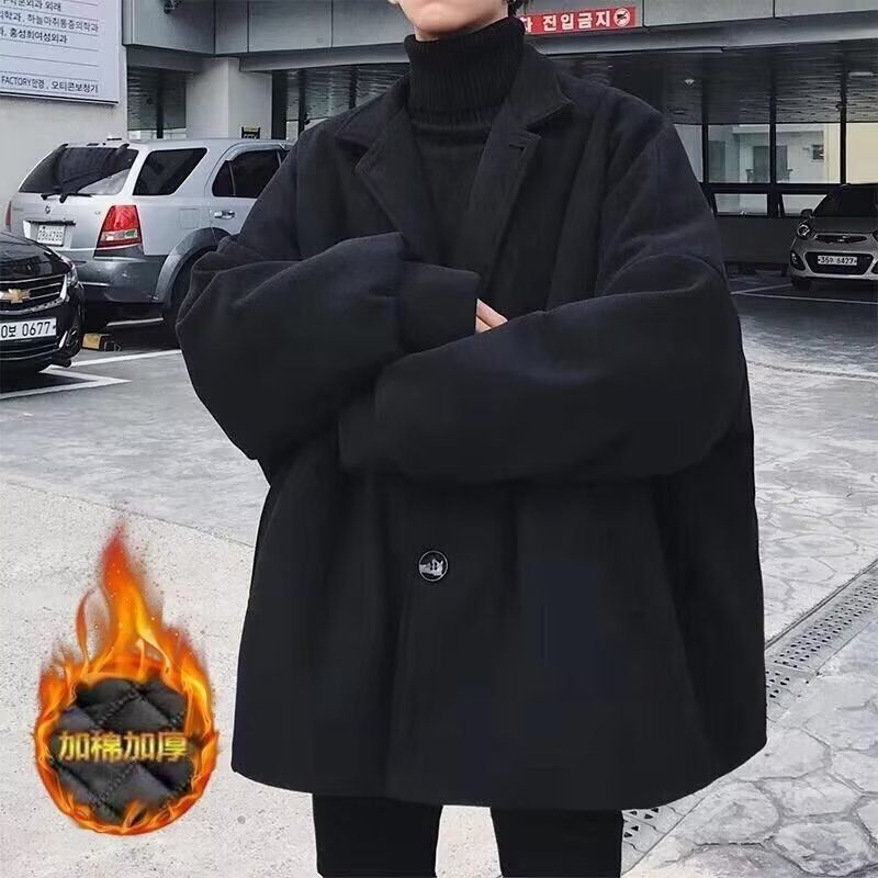 1506/Q5010/P69韩系赫本风黑色毛呢大衣男中长款情侣装外套1,男装毛呢大衣,星座1506