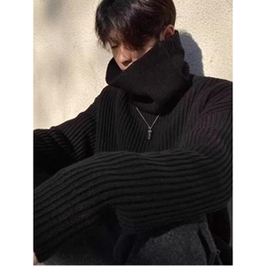 1506/M18351/P52时尚设计感高领毛衣开衫新款秋季牛仔拼接针织1图片