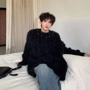 1506/QY9210/P62金属纽扣设计感针织毛衣男女纯色宽松慵懒毛衫1