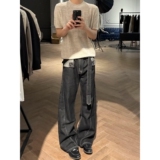 1506/QN90300/P59复古黑色牛仔裤男装宽松直筒微喇水洗阔腿裤1，男装牛仔裤，星座1506