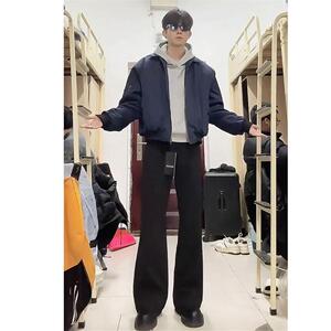 1506/QK26560/P38黑色微喇西裤男生修身直筒休闲长1图片