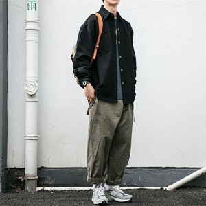 1506/QCS550/P57日系复古工装衬衫男长袖纯棉重磅衬衣宽松大码1图片
