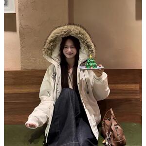 1506/Q86160/P94大毛领羽绒棉服女2025冬季派克宽松棉衣棉袄外套图片