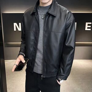 1506/QW970/P64皮衣外套男春秋季新款宽松飞行员翻领皮夹克1图片