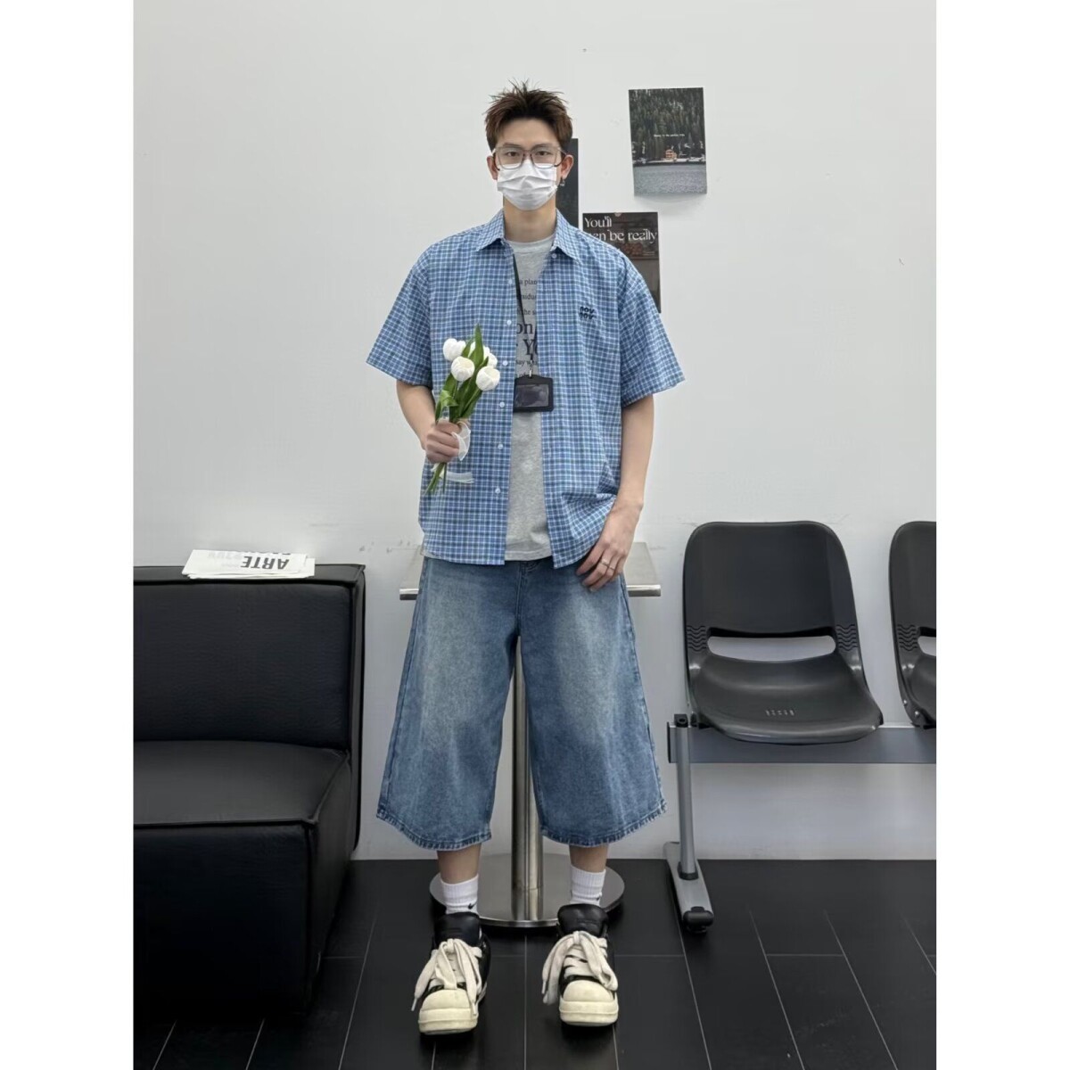 1506/QC1300/P39复古衬衫男夏装港风学生宽松新款男装上衣外穿图片