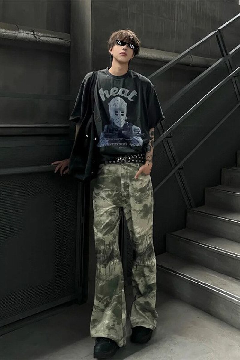 1506/QK620/P45迷彩牛仔裤男美式裤子高街cleanfit直筒微喇裤,男装牛仔裤,星座1506