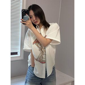 1506/Q92910/P36短袖白色衬衫夏季宽松短袖休闲小众衬衣图片
