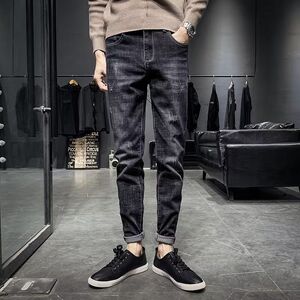 1506/Q1815牛仔裤0/P43秋季弹力修身韩版黑色男士百搭小脚长裤图片