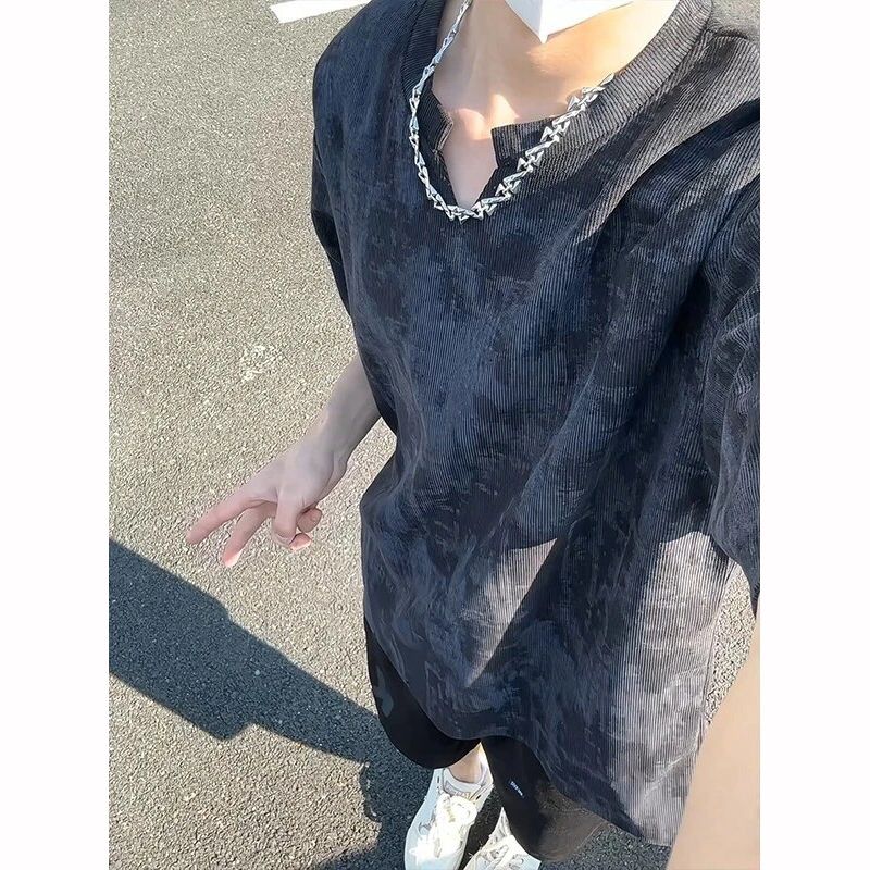 1506/QT680/P34扎染v领短袖T恤男士夏季美式宽松潮牌休闲半袖上衣,男装T恤,星座1506