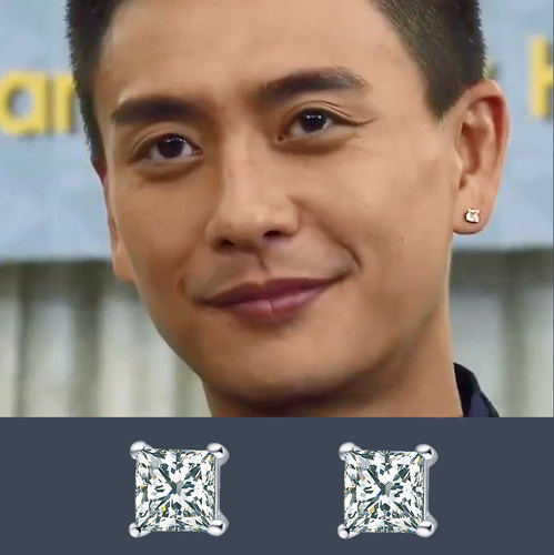 黄宗泽同款几何方形仿钻石耳钉