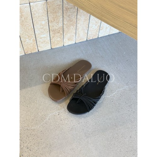 【大罗Daluo】极简老钱 进口小羊皮弹力线条编织拖鞋