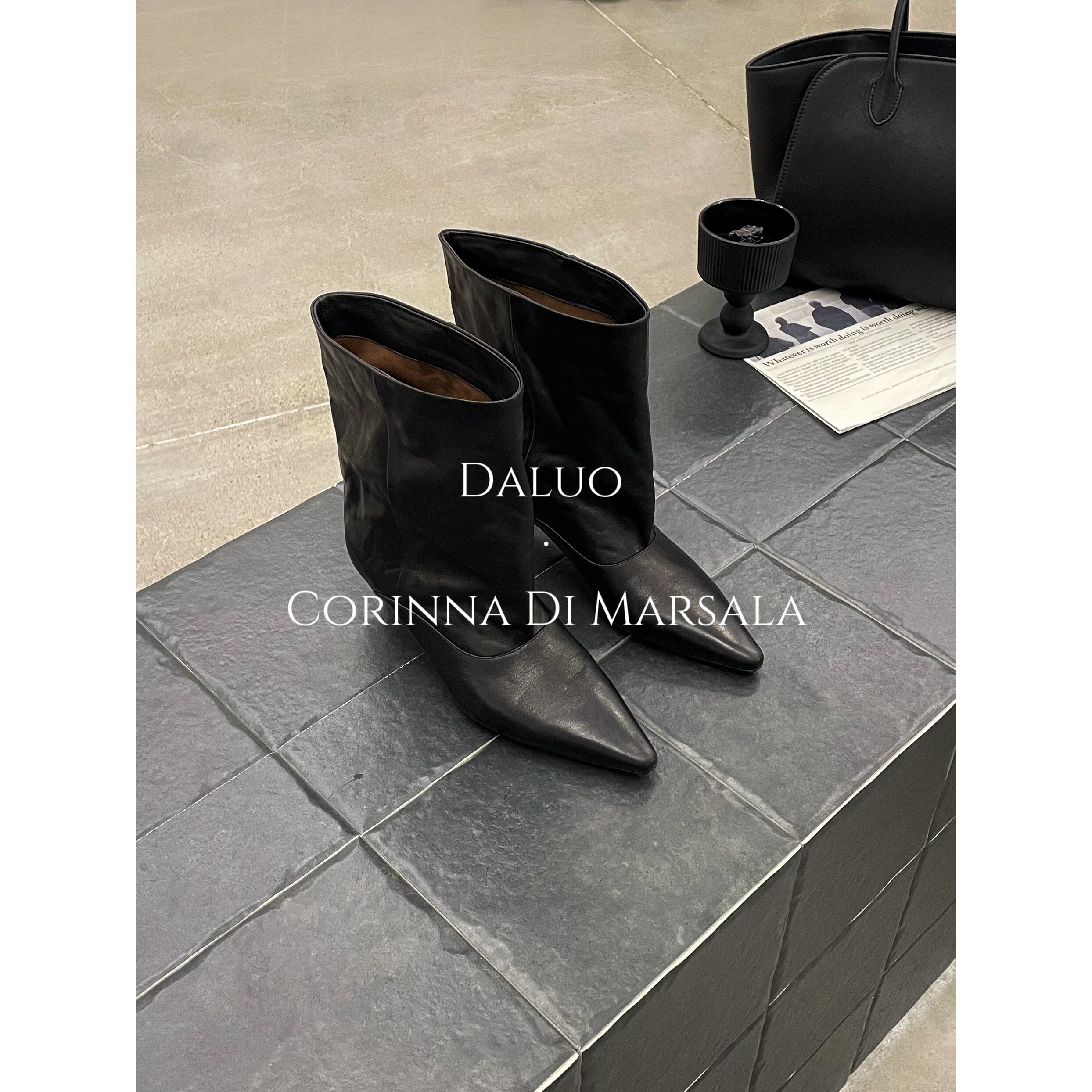 【大罗Daluo专享】松弛智性老钱风慵懒堆堆尖头细跟宽筒短靴