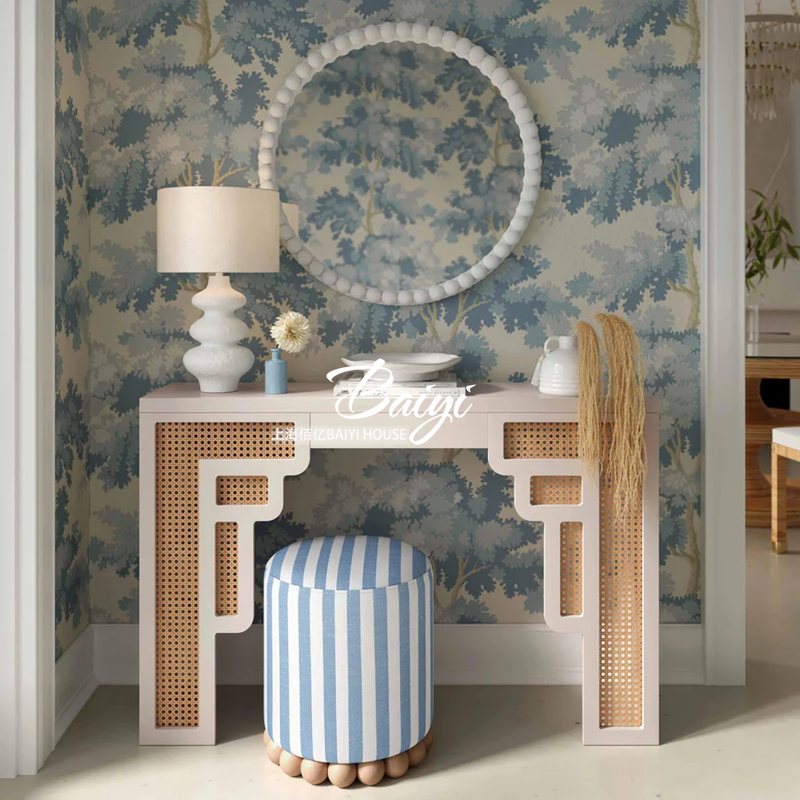 美式乡村复古轻奢玄关台客厅走廊过道门厅靠墙边桌子简约包藤案台