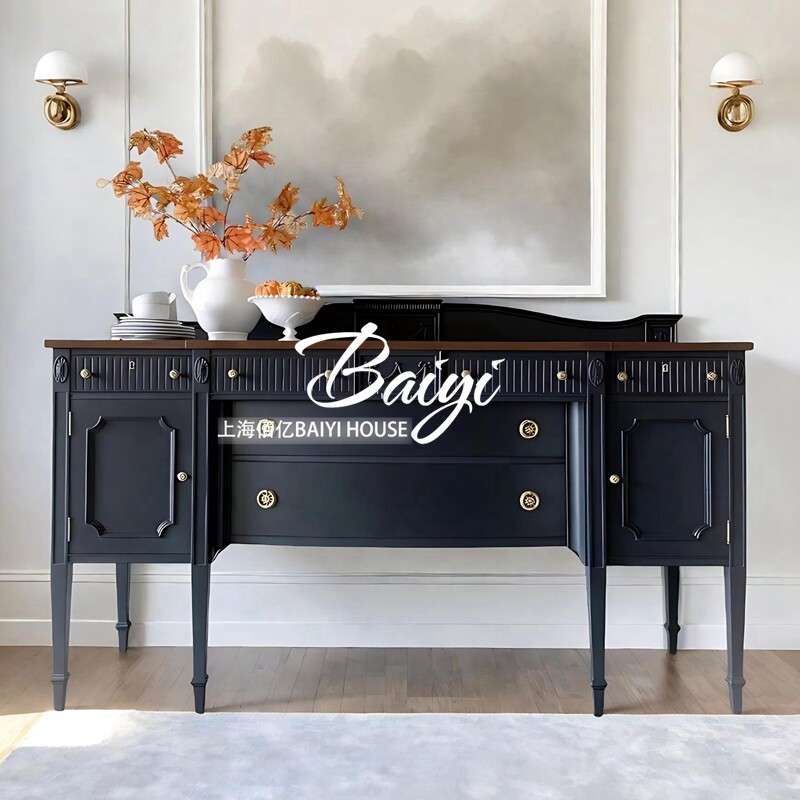 法式玄关柜复古怀旧实木雕刻餐边柜客厅储物收纳装饰柜门厅置物柜