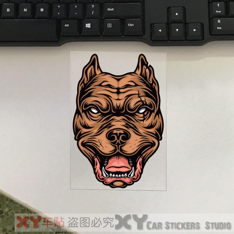 xy車贴 凶狠的比特犬头像贴花 防水反光汽车摩托车笔记本电脑贴纸