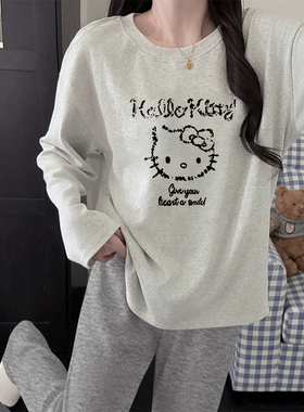 春秋季长袖新疆棉花睡衣女2025年新款卡通hellokitty夏天家居服女