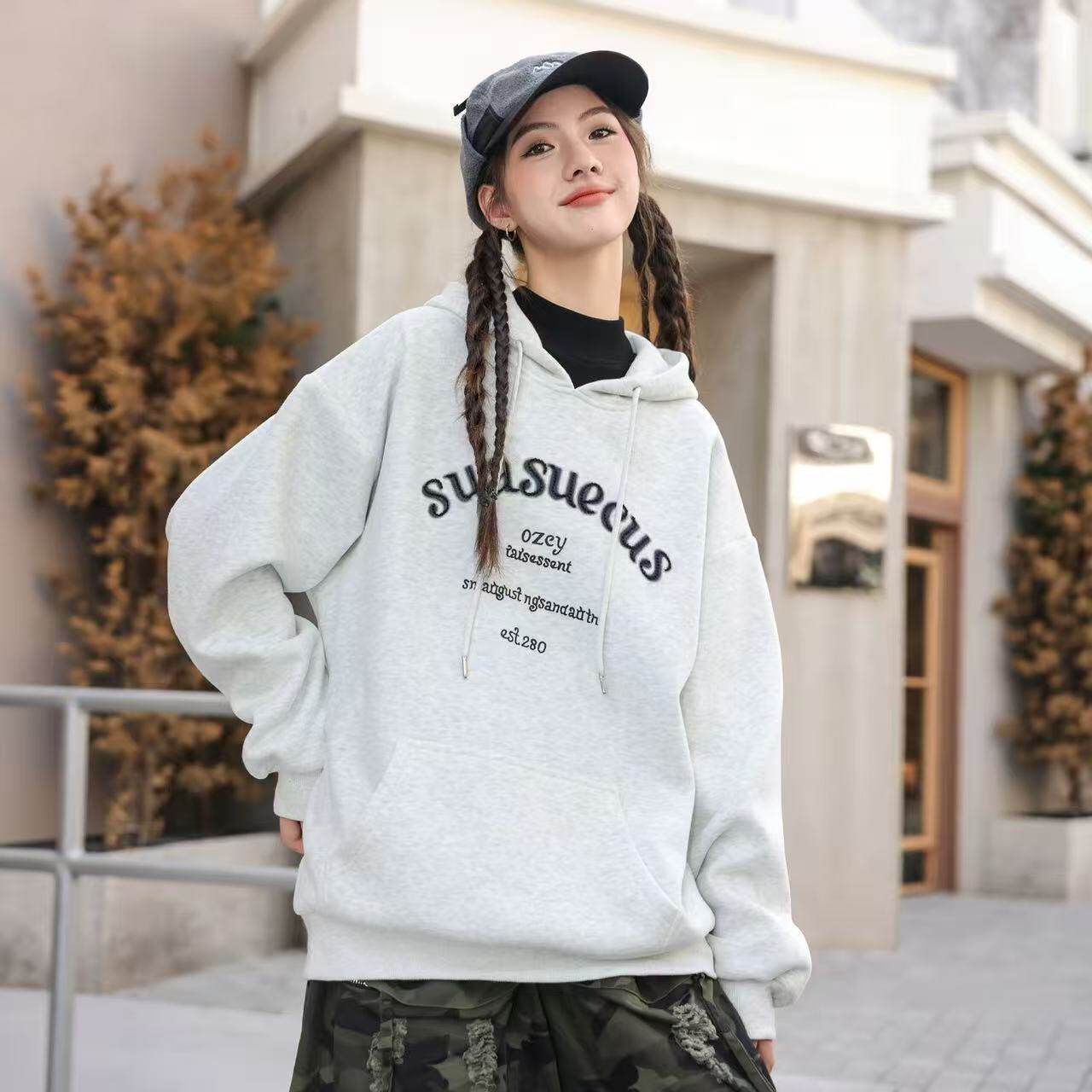 骄骄虎女童加绒卫衣2025冬新款初中生一体绒连帽内搭加厚上衣7500