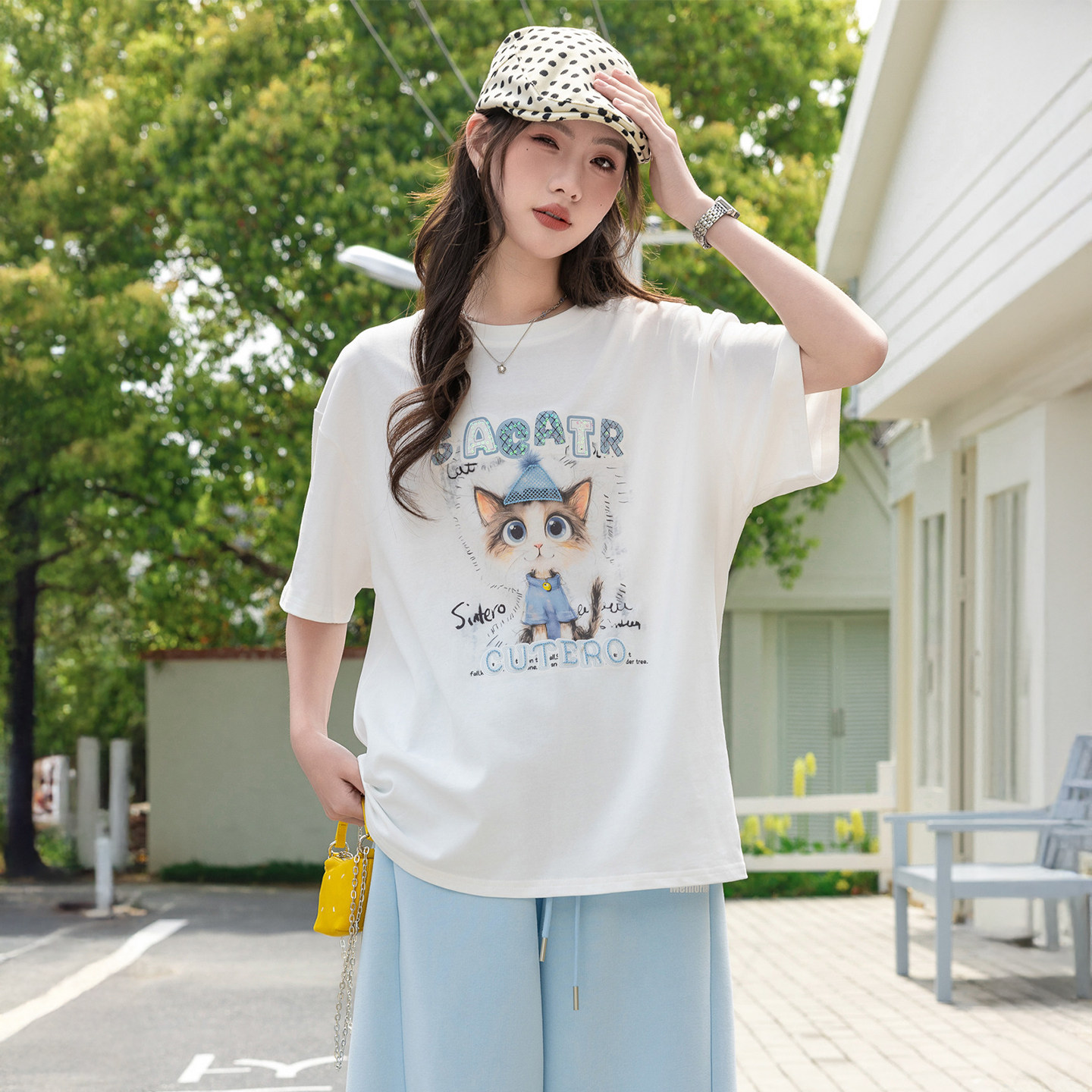 骄骄虎女童夏季薄款纯棉短袖t恤2026新款初中生圆领宽松上衣9185