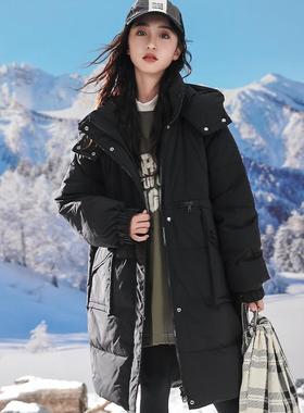 骄骄虎女大童羽绒服中长款2024冬新款初中生女童90白鸭绒外套J801