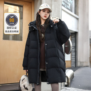 J916 女童连帽外套90白鸭绒中长款 骄骄虎女大童羽绒服2025冬季 新款