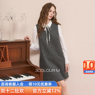 背心裙叠穿短裙M女 波点植绒连衣裙无袖 三彩2025冬季 新款
