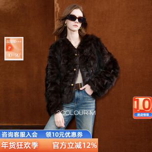 三彩2025冬季新款紫貂貂皮大衣真皮草短款夹棉保暖高奢外套M女