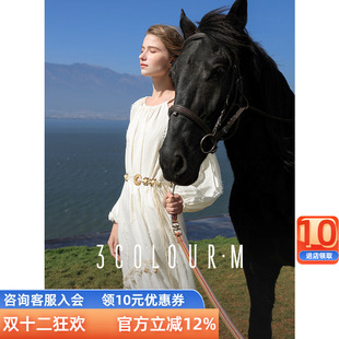 绣花连衣裙女贝壳宽松镂空长裙小个子度假M正品 三彩2025秋季 新款