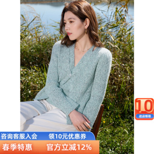 女装 毛衣长袖 2025秋季 优雅假两件针织衫 V领上衣 新款 三彩若潮大码