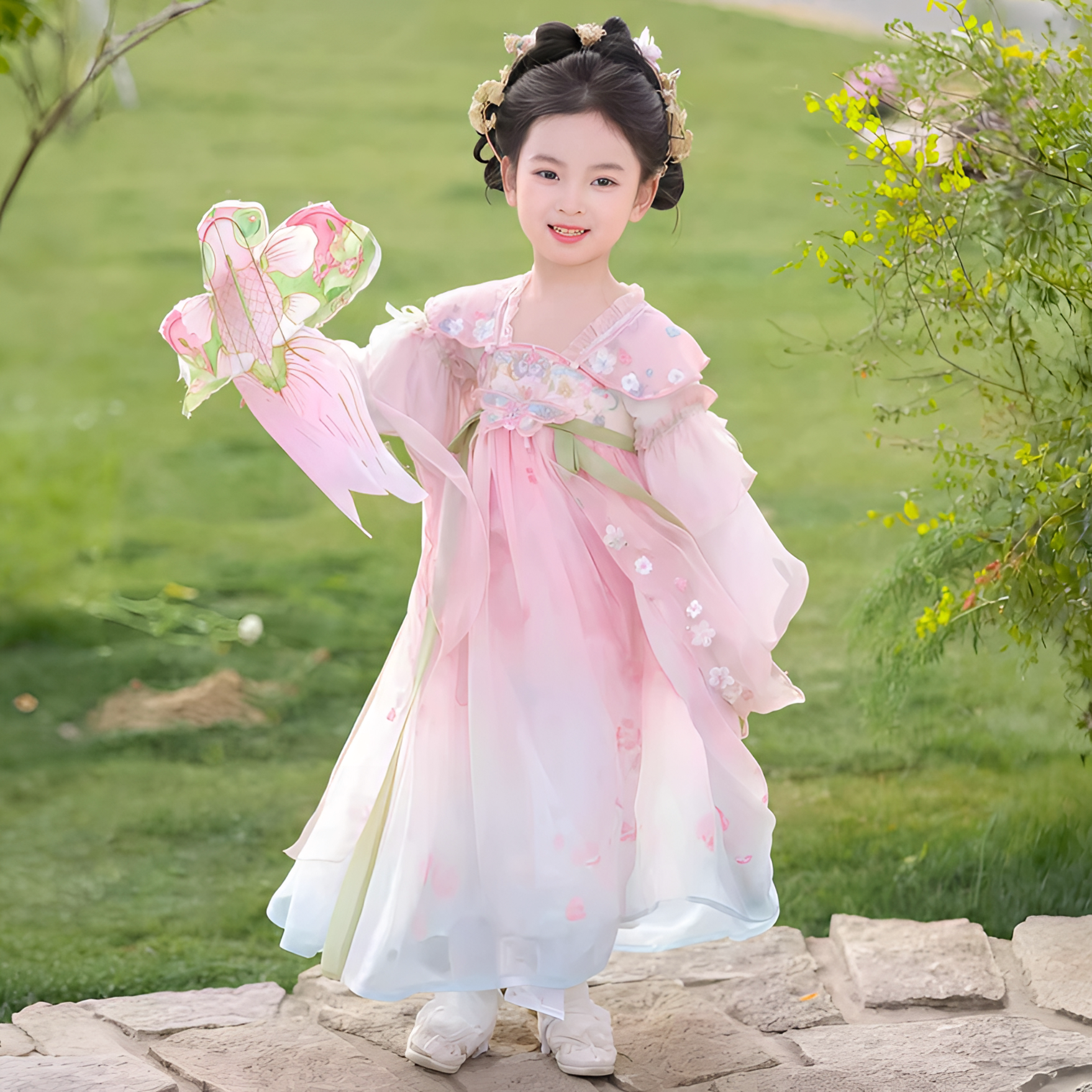 汉服女童春装2026新款儿童古风超仙连衣裙女孩中国风唐装襦裙夏季