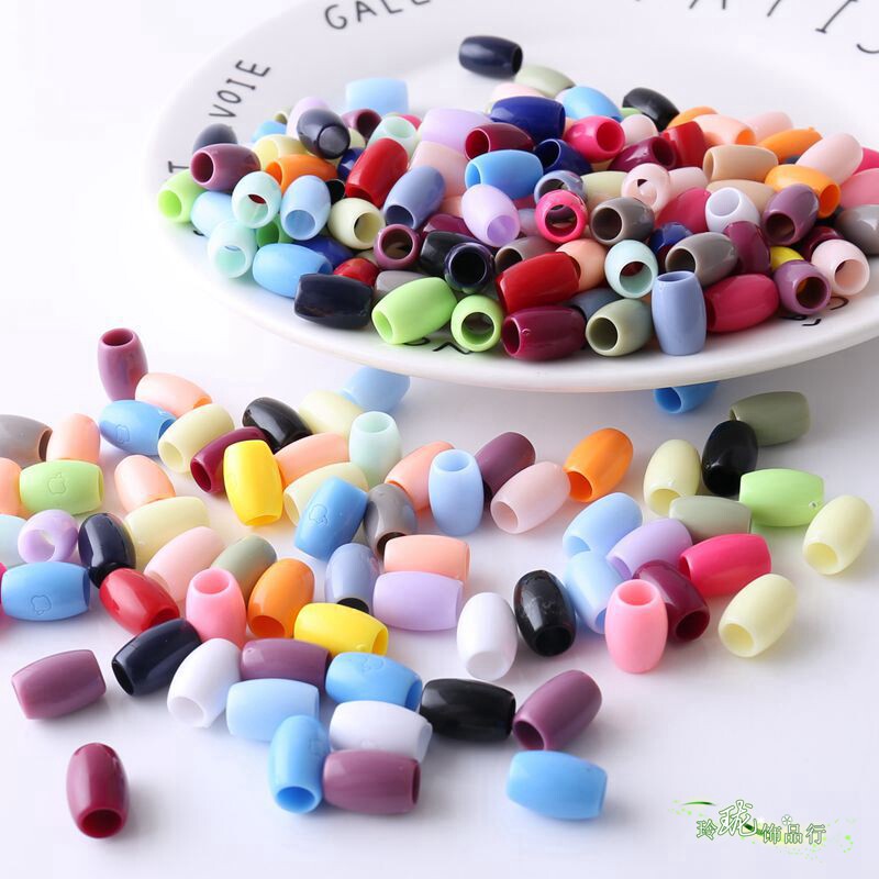 diy儿童手工串珠 8*12MM彩色糖果珠大孔桶珠散珠亚克力珠束口袋珠